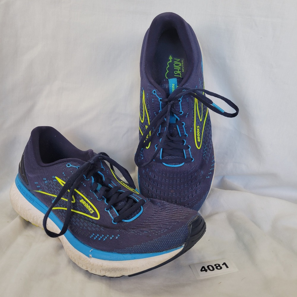 Brooks Glycerin 19 Mens Running Shoes Navy Blue Yellow Athletic Sneakers Sz 12
